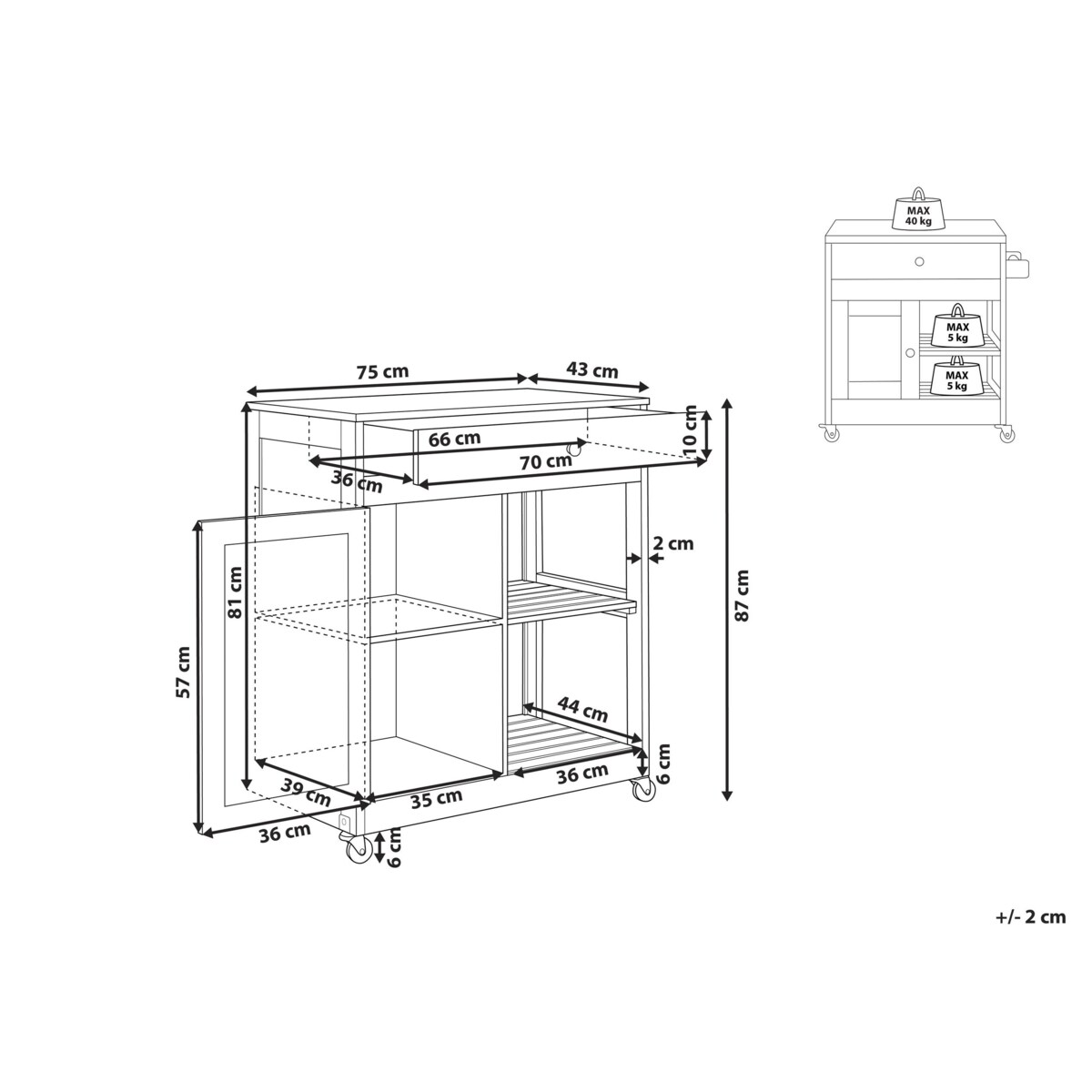 Wózek kuchenny z szufladą szary TRAPANI