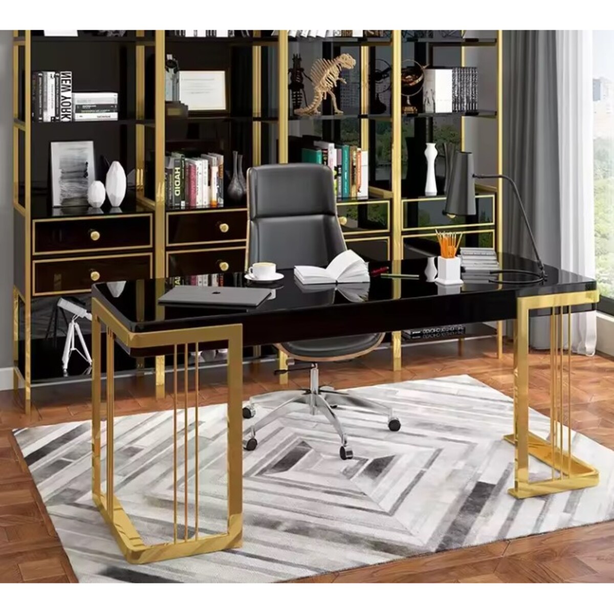 Czarne złote biurko ze stali nierdzewnej Luxury Premium 140x70x75