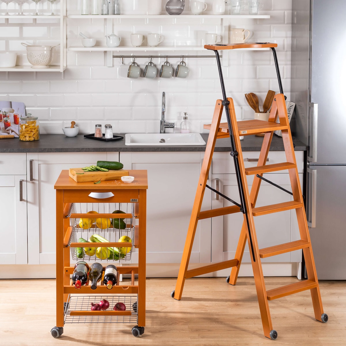 ARREDAMENTI TUSCANIA 5 Drewniana drabina - 182 x 50 cm, Brązowy