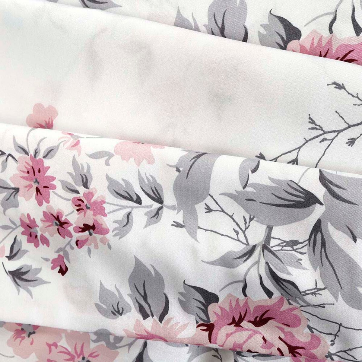 Pościel satyna bawełniana 160x200 Exclusive Gardenya biała w wiosenne różowe i niebieskie kwiaty