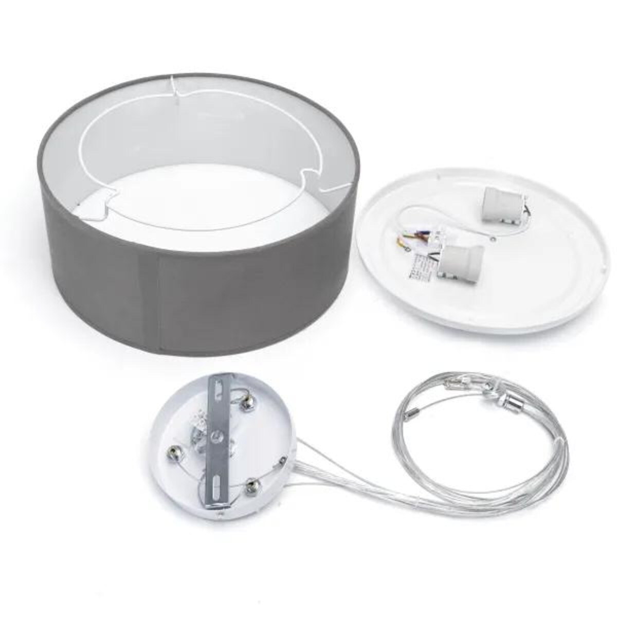 lampa wisząca abażur z tkaniny szara okragła e27