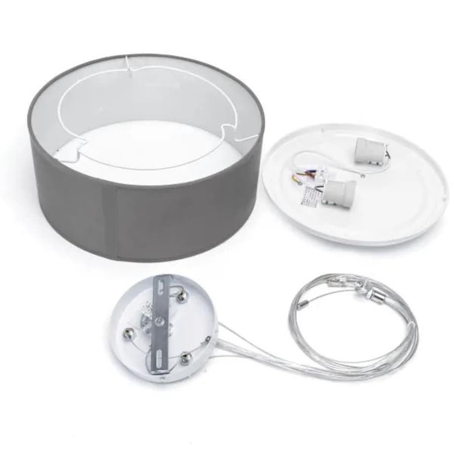 lampa wisząca abażur z tkaniny szara okragła e27