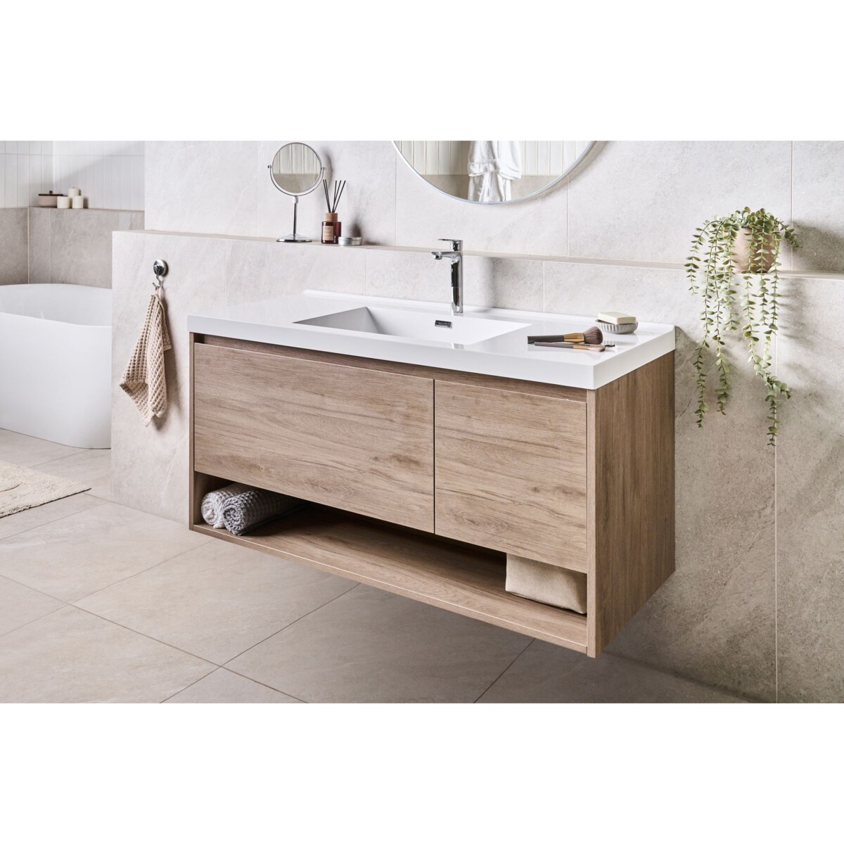 Szafka łazienkowa wisząca z umywalką UMAYO 120 cm Jasnobrązowy