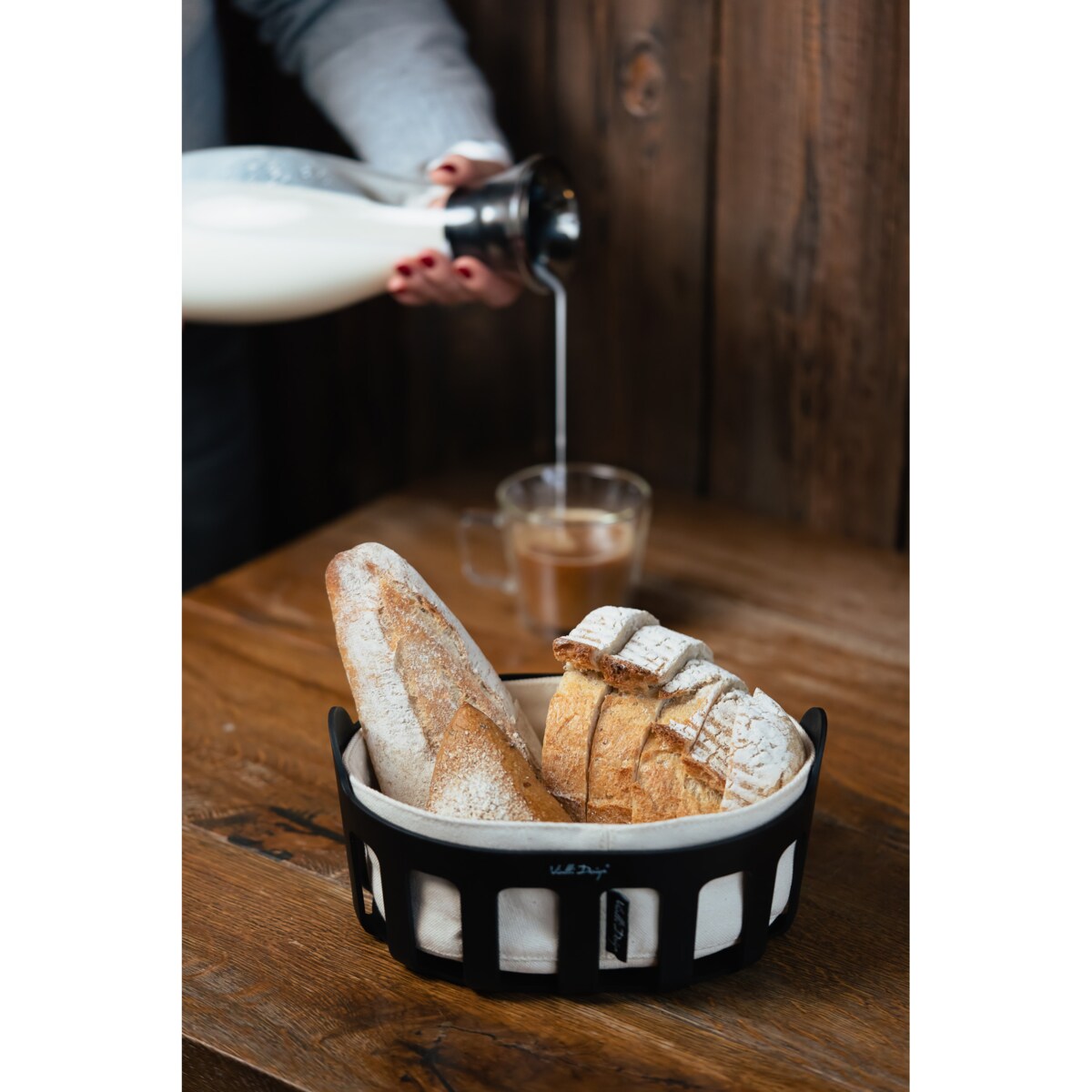 Koszyk na pieczywo z bawełnianym wkładem Livio czarny 29873