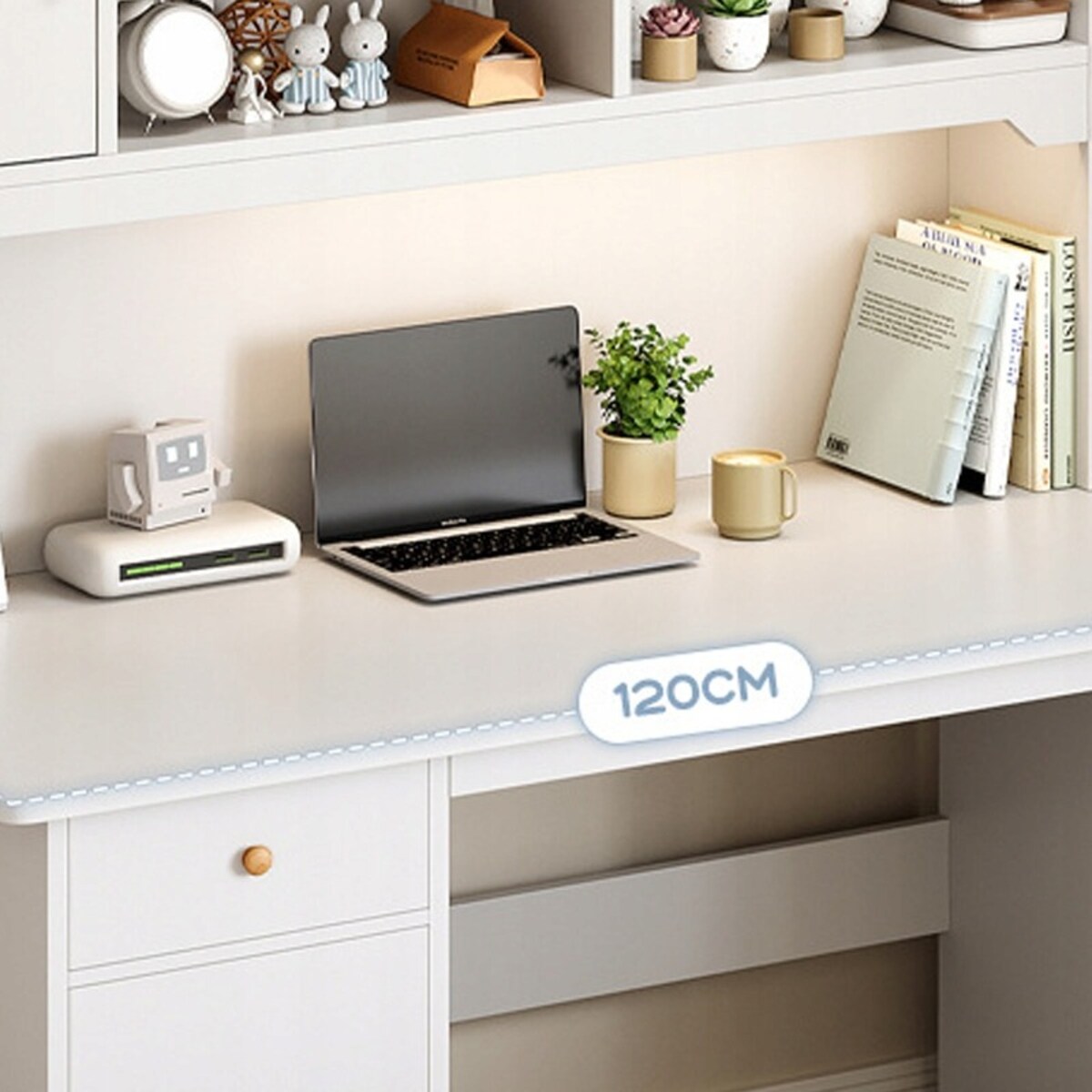 Biurko komputerowe białe loft pod laptop stolik z regałem gamingowe duże