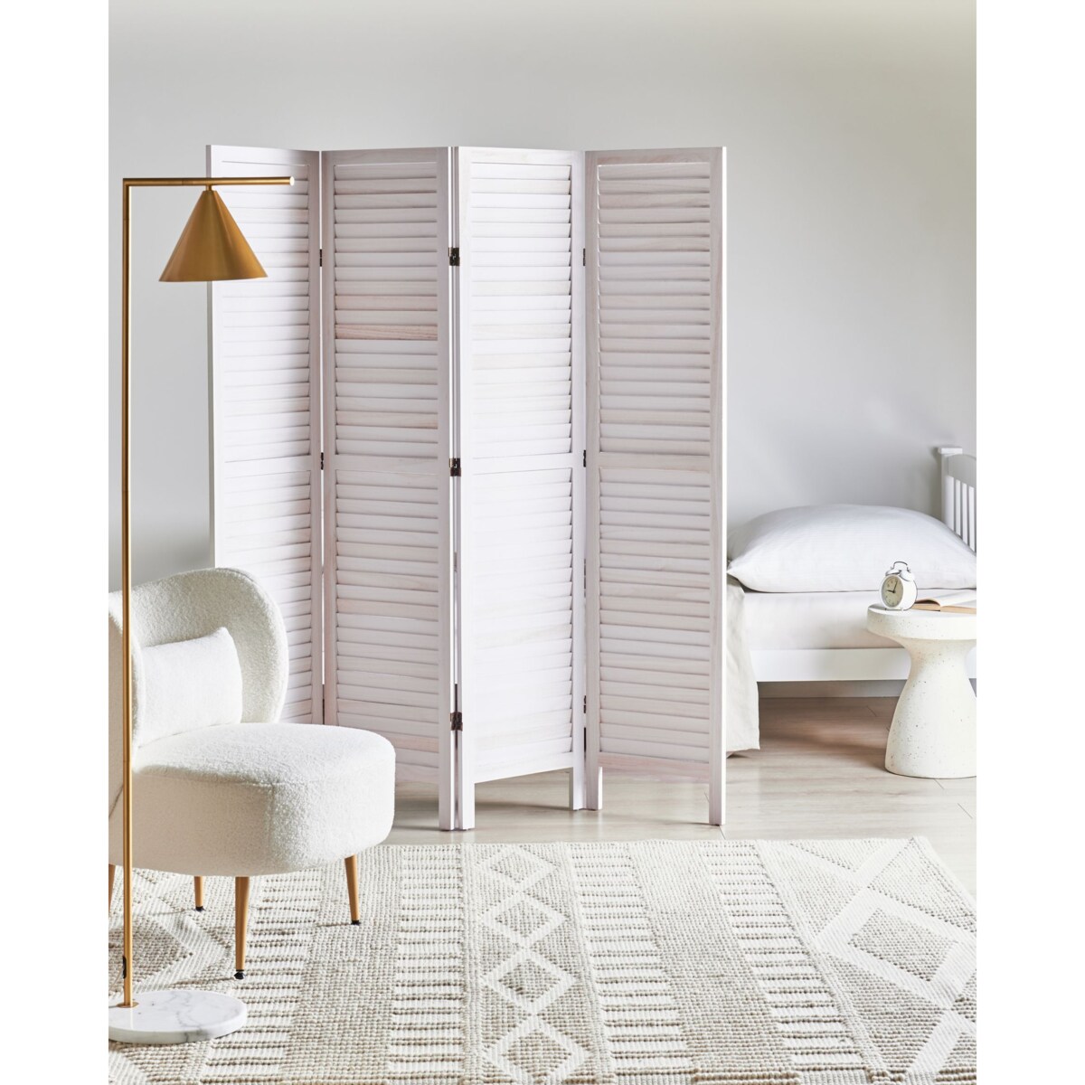 Parawan AVENES 170 x 163 cm Złamana biel Drewno