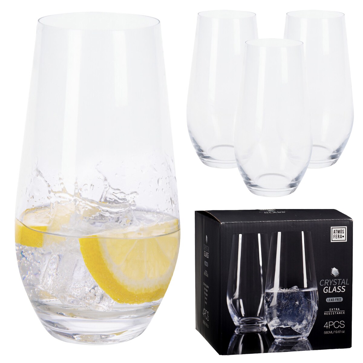 4X Szklanki Kryształowe Do Koktajli Napojów Drinków Prezent 580 Ml Komplet Zestaw Szklanek