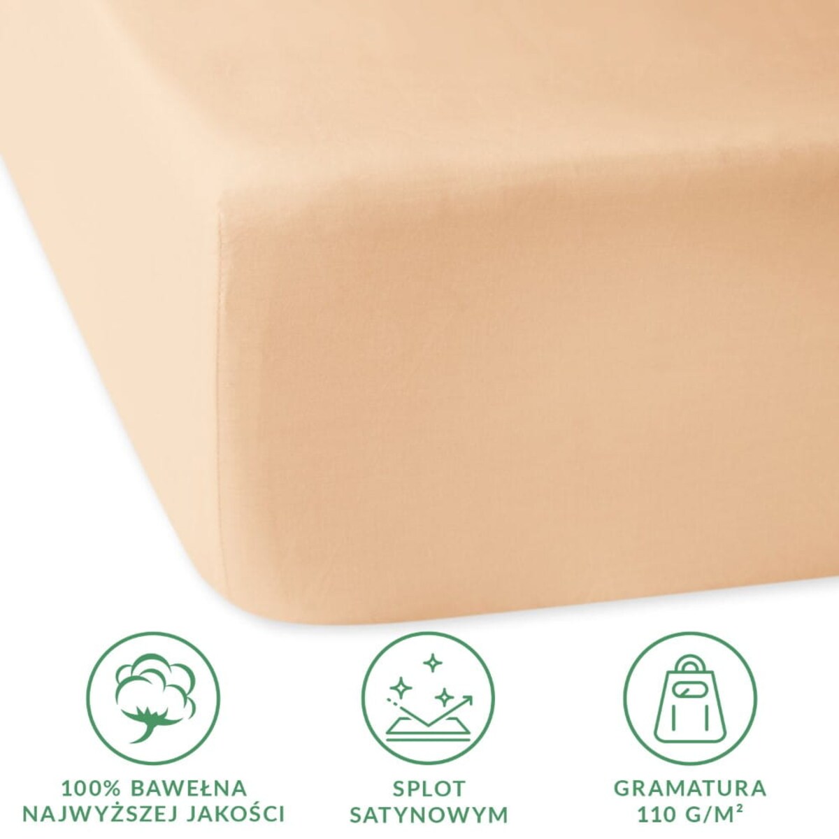 Prześcieradło z bawełny satynowej z gumką 200x220 kolor Jasny beż