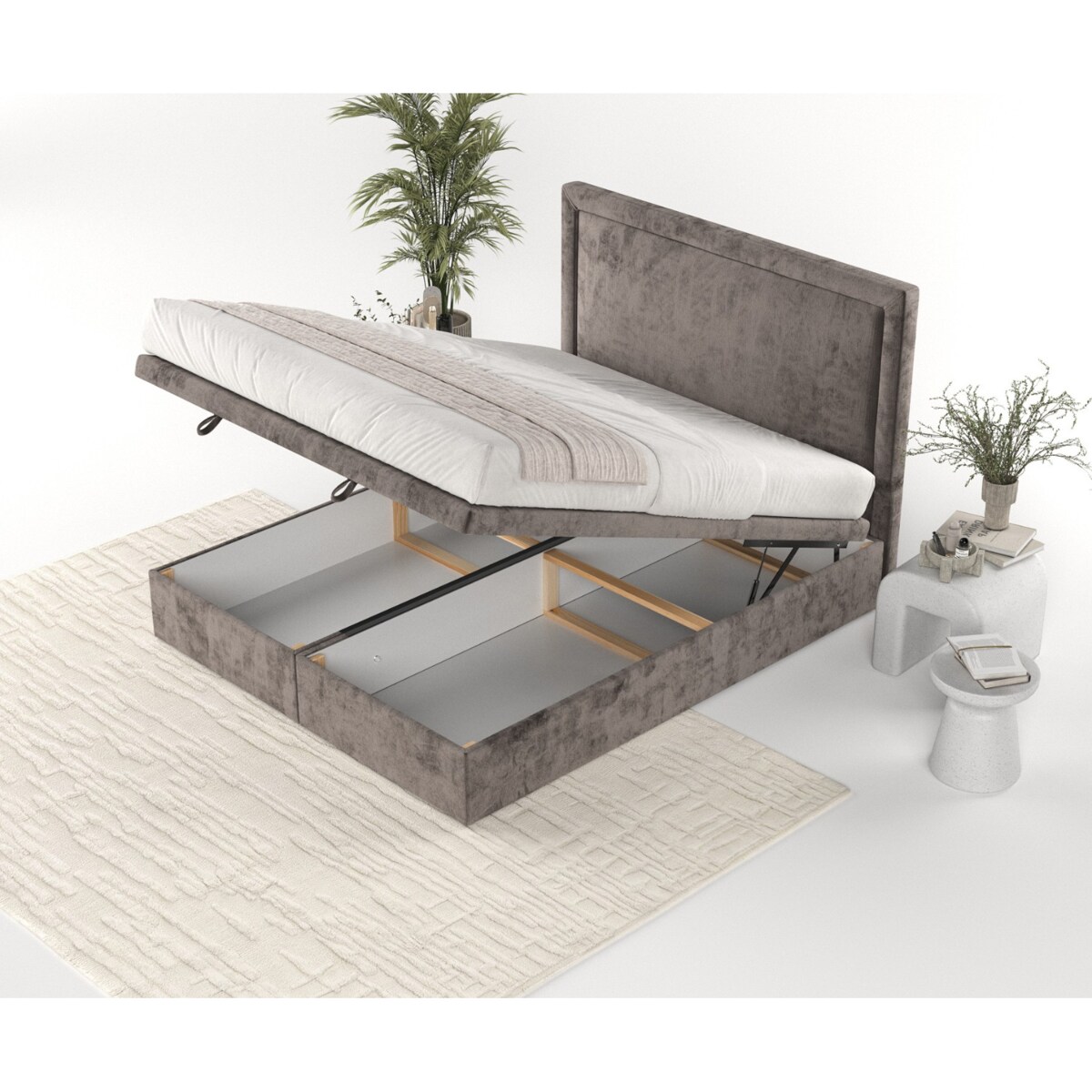 Łóżko tapicerowane SALMA 160x200 z pojemnikiem, Brązowy, tkanina Lotta 39