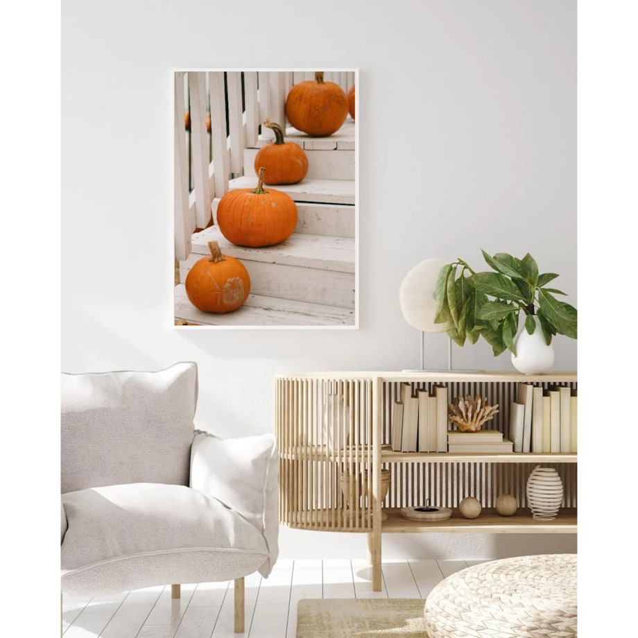 Poster Story, Plakat, Obraz - Dynie na Białych Schodach, wymiary 50 x 70 cm