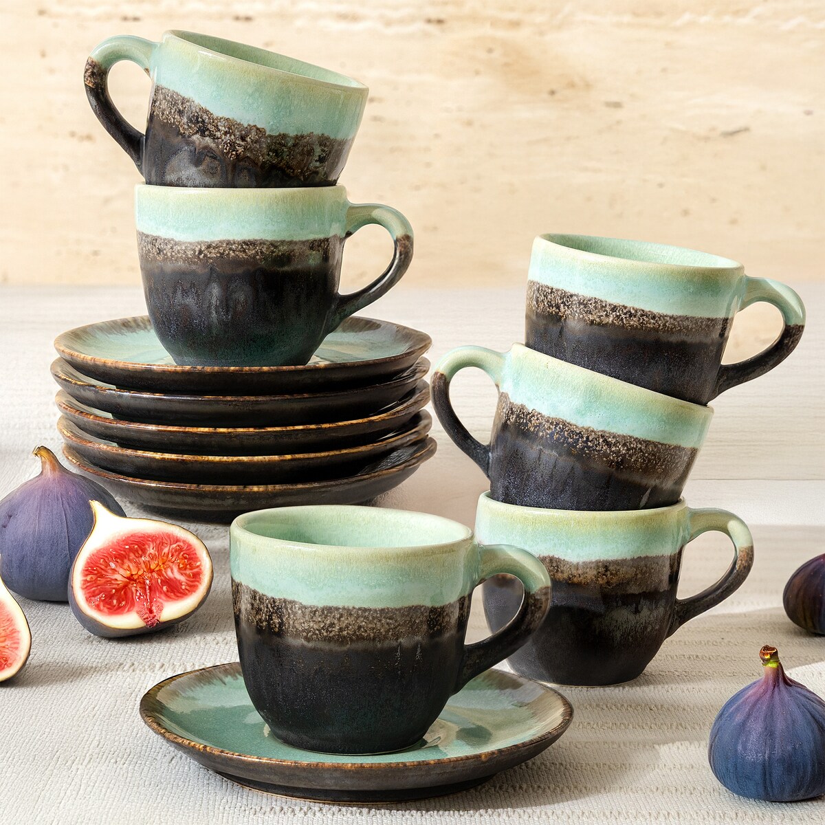 Konsimo PRIMA Filiżanka do kawy ze spodkiem 6 szt., szałwiowy