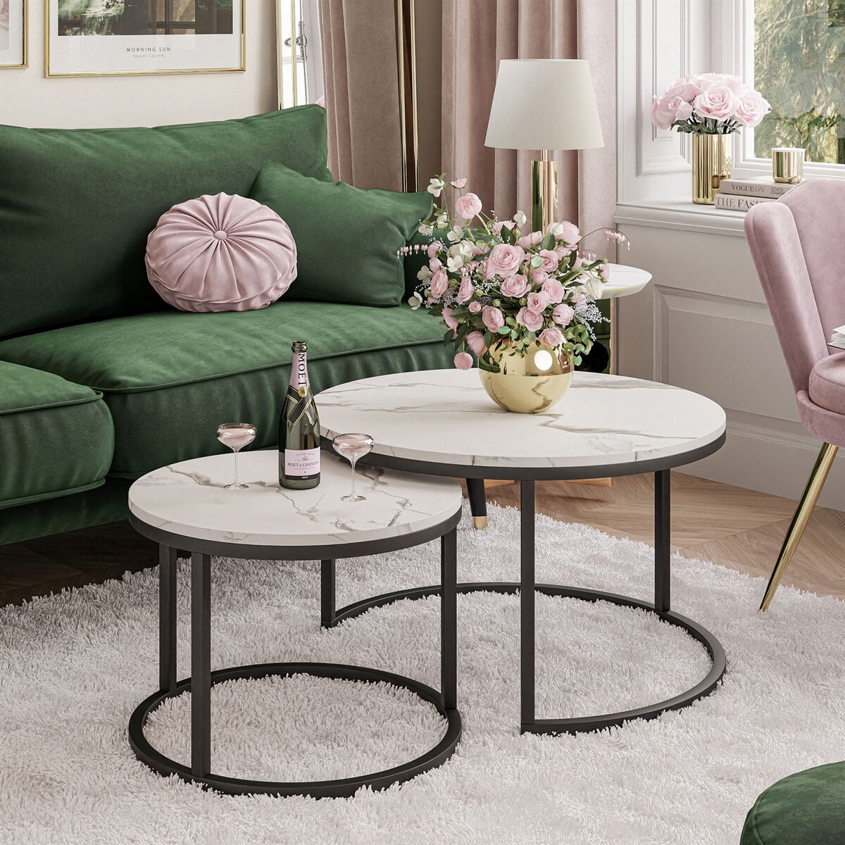 Stolik kawowy CORRIE 2w1 czarny biały marmur