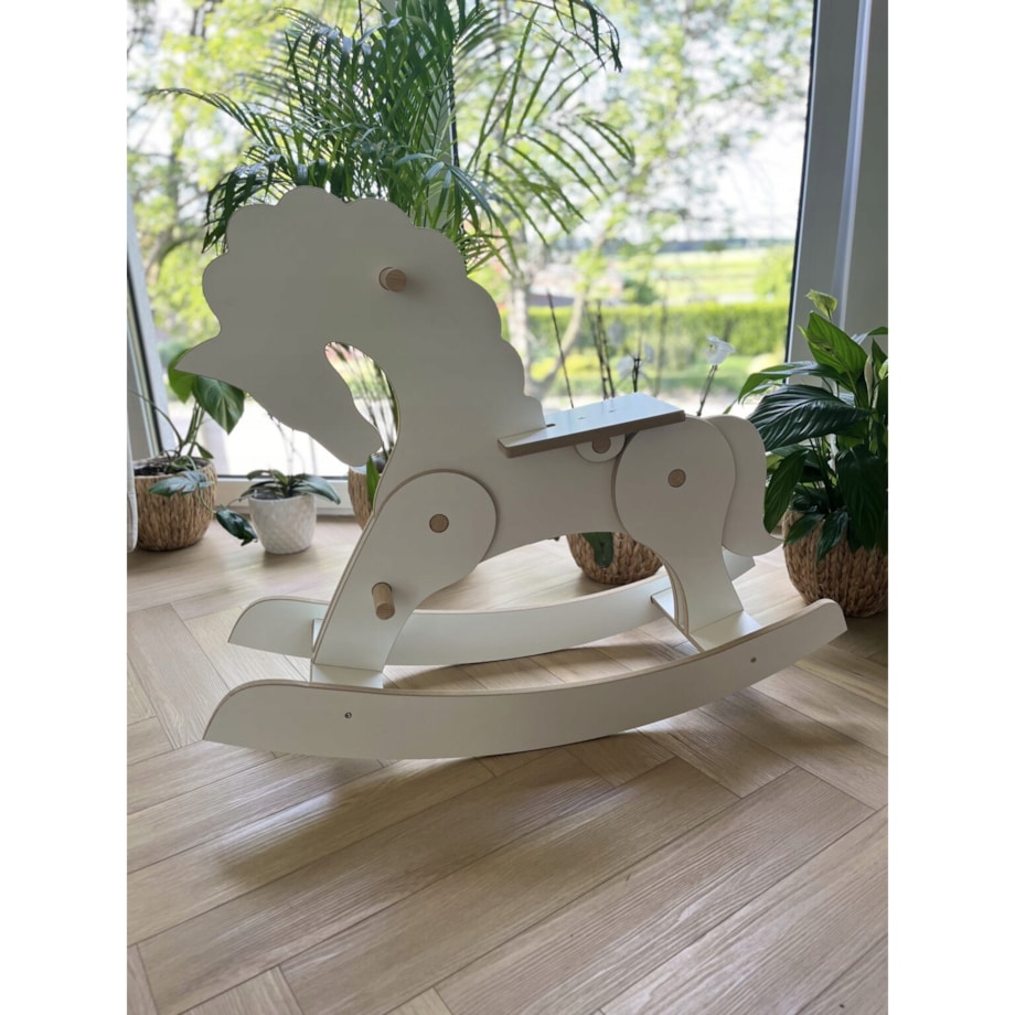 Konik Koń na Biegunach DREWNIANY CERTYFIKOWANY Biały bujak dla dzieci