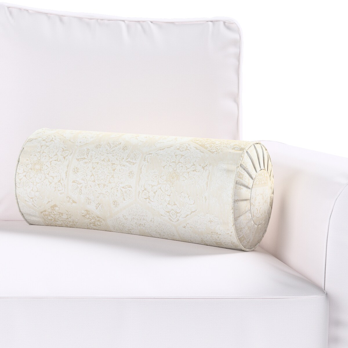 Poduszka wałek z zakładkami, szaro-beżowy ornament, Ø20 x 50 cm, Secret Garden