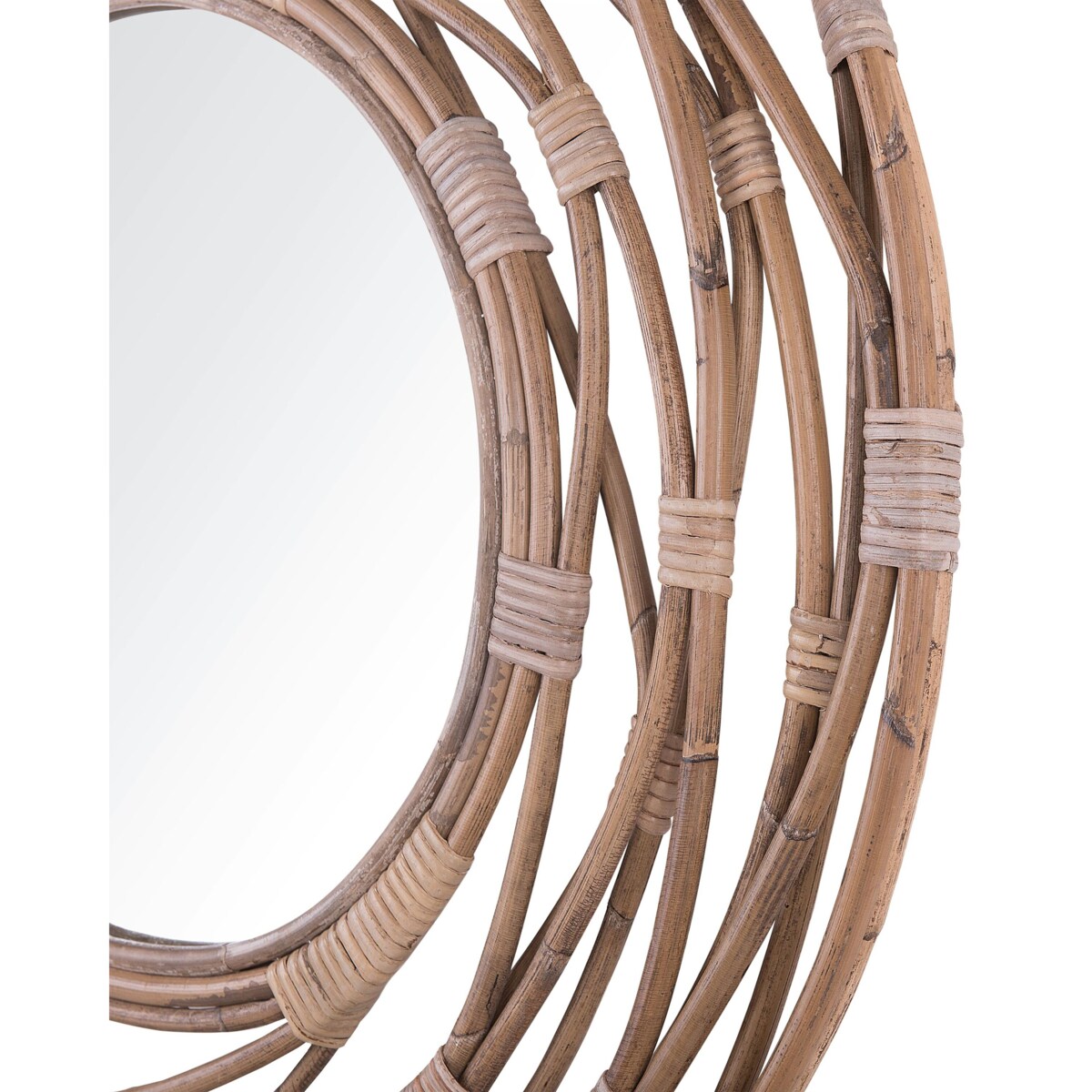 Rattanowe okrągłe lustro ścienne ø 75 cm brązowe BURGIS