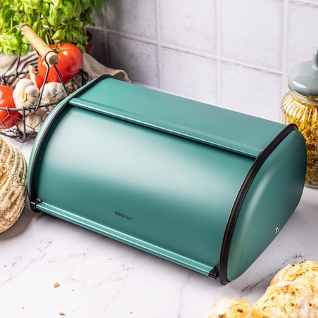 Chlebak stalowy duży 44cm zielony matowy pojemnik na chleb pieczywo bułki KINGHOFF