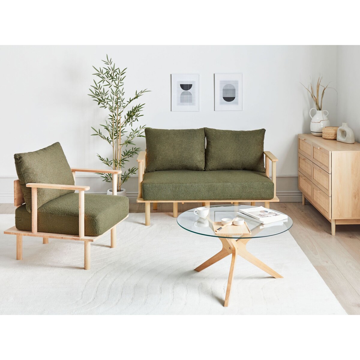 Komplet wypoczynkowy boucle 3-osobowy ciemnozielony ASKER