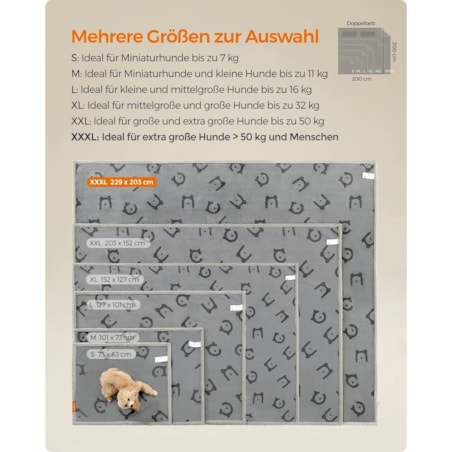 Wodoodporny kocyk dla psa polarowy, dwustronny, do prania, Szary, XXXL (229 x 203 cm)