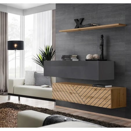 Meblościanka SWITCH LAMEL SB2 dąb wotan/szara