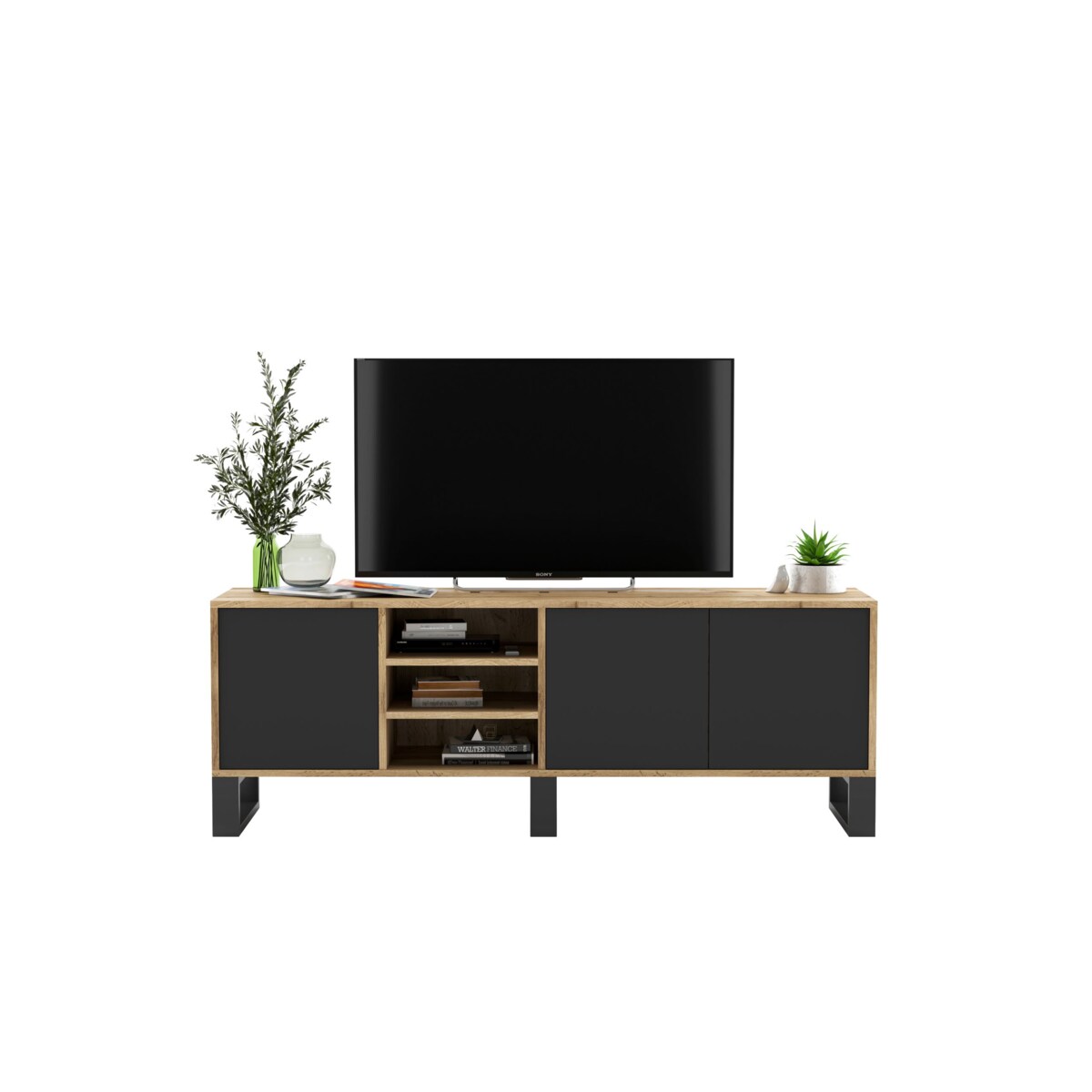 Szafka RTV Loft Nowoczesna Komoda RTV Loft 150 cm Dąb Wotan Czarny MAT