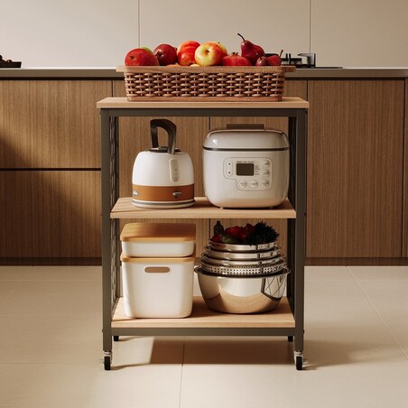 Szafka mobilna na kółkach loft stolik wózek kuchenny jasny brązowy 60 cm