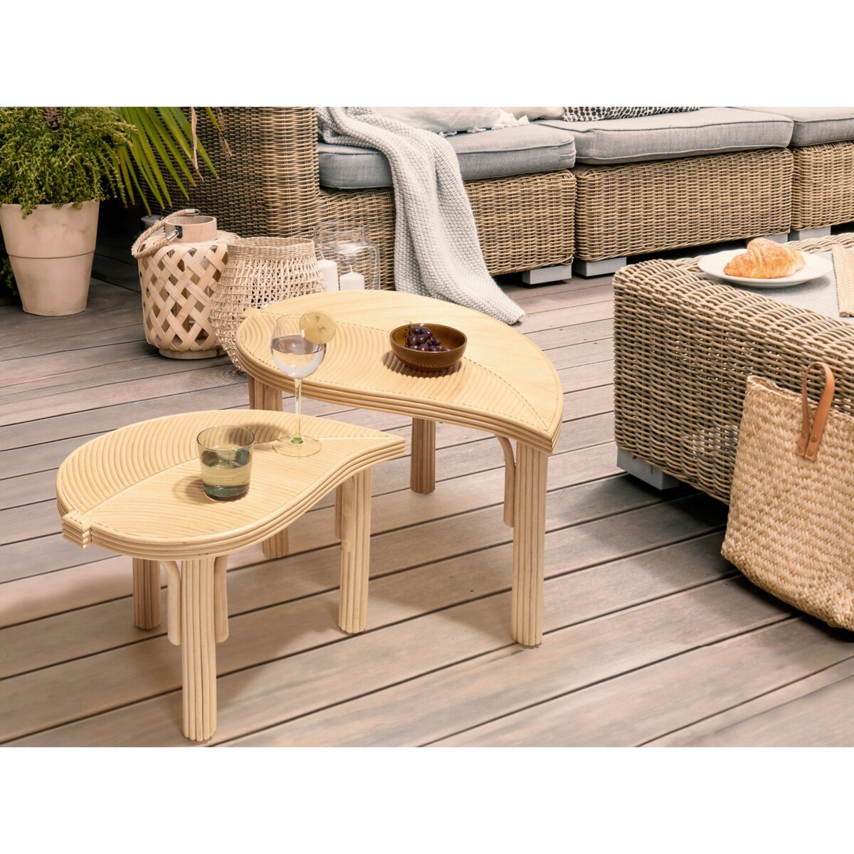 Zestaw 2 stolików kawowych PARALIA Rattan Naturalny