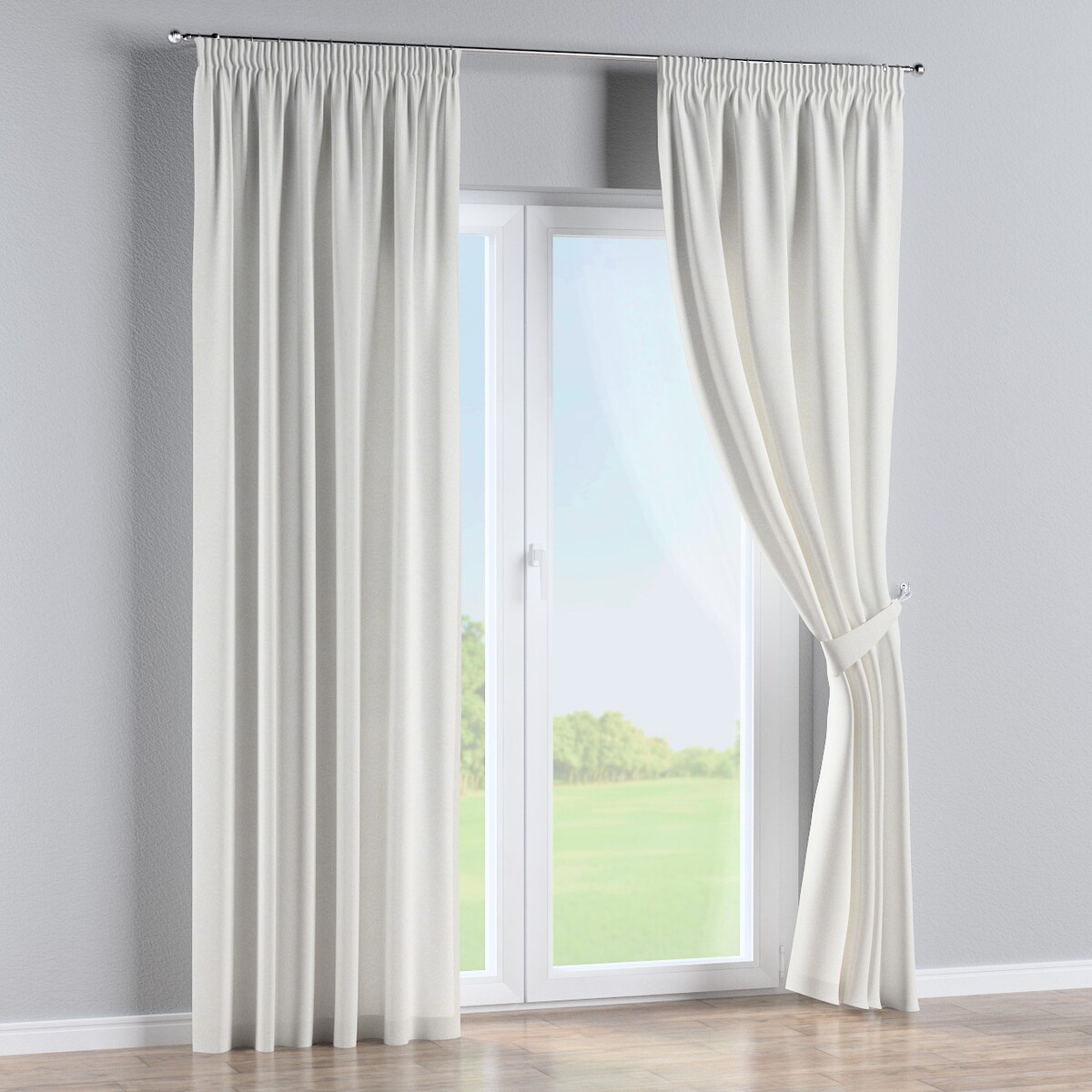 Zasłona na taśmie marszczącej 1 szt. 130x245 śmietankowa biel, listki