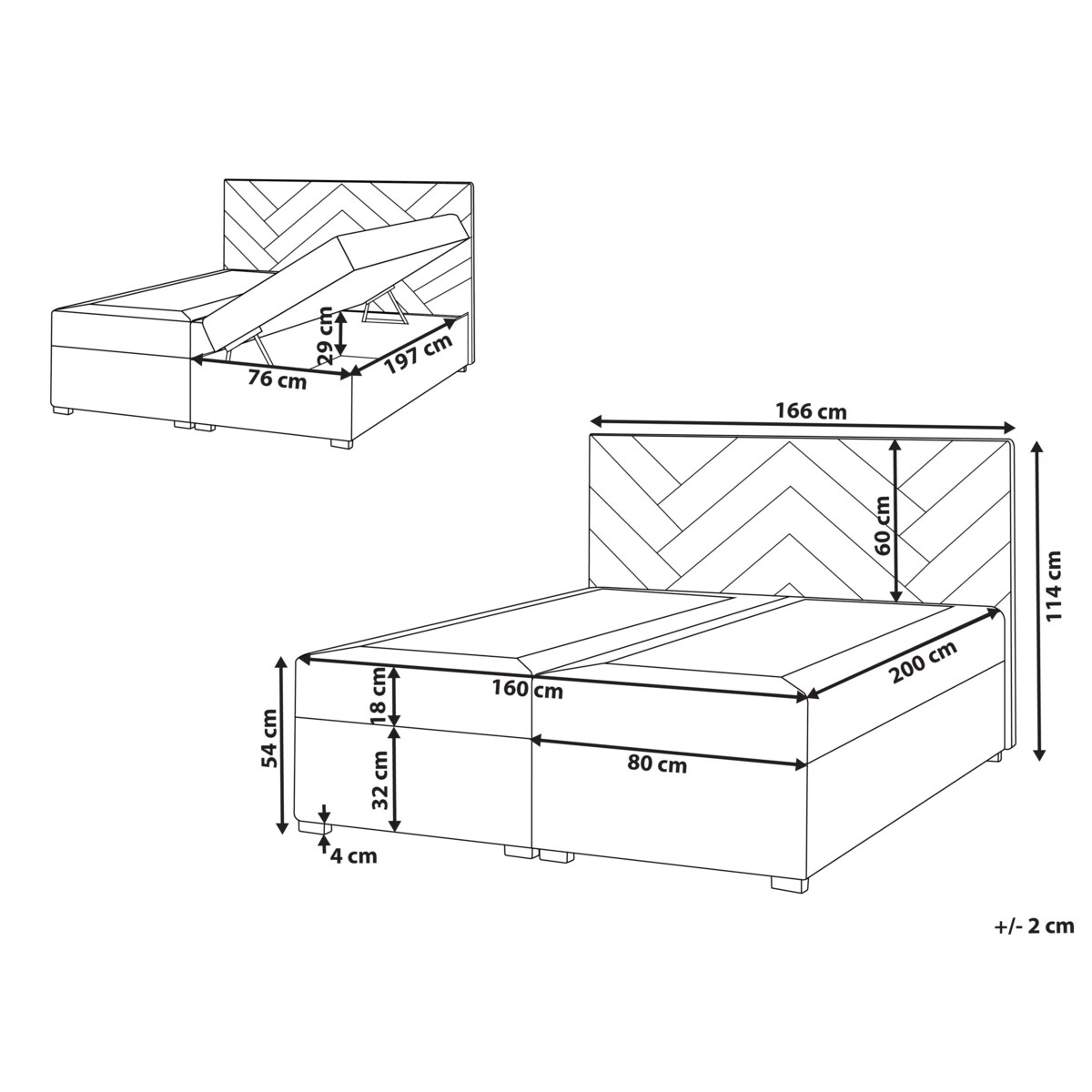 Łóżko kontynentalne z pojemnikiem ESQUIRE 160 x 200 cm Złamana biel