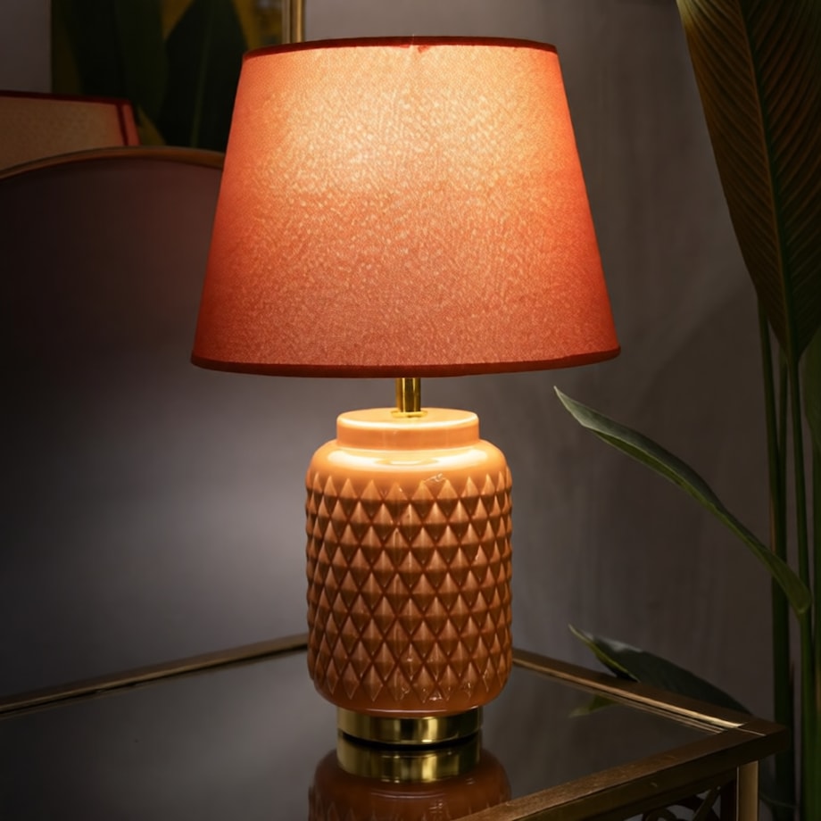 Lampa stołowa, kolor pomarańczowy, ceramika, żelazo i tkanina, 28 x 28 x 44 cm, kształt kwadratowy, 1 x E27, do salonu i sypialni, Mauro Ferretti
