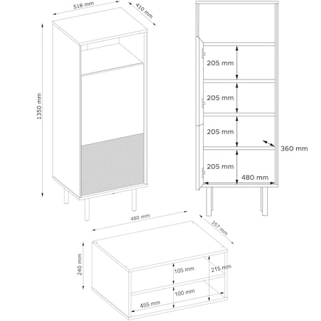KONSIMO LOFTY Regał z czarnym ryflowaniem