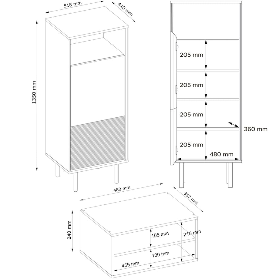 KONSIMO LOFTY Regał z czarnym ryflowaniem