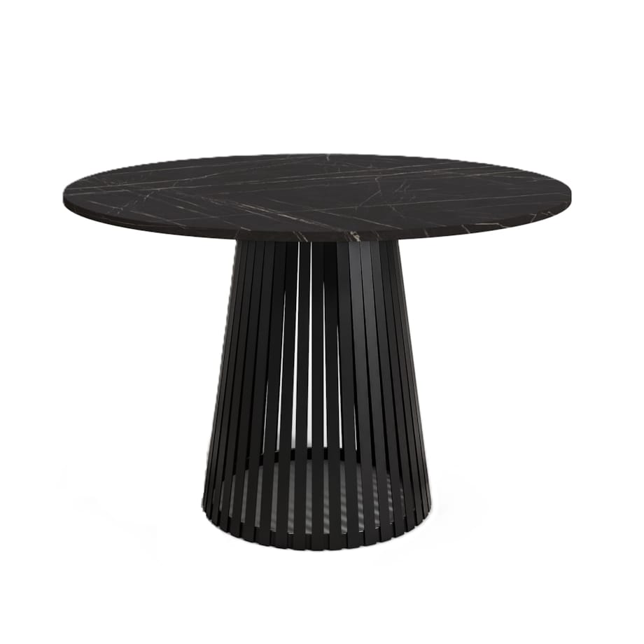 Stół okrągły VIV z lamelami do jadalni , salonu, blat 110cm -marmur ciemny