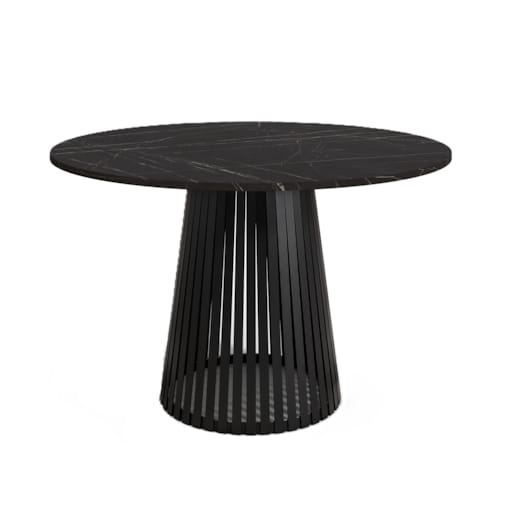 Stół okrągły VIV z lamelami do jadalni , salonu, blat 110cm -marmur ciemny