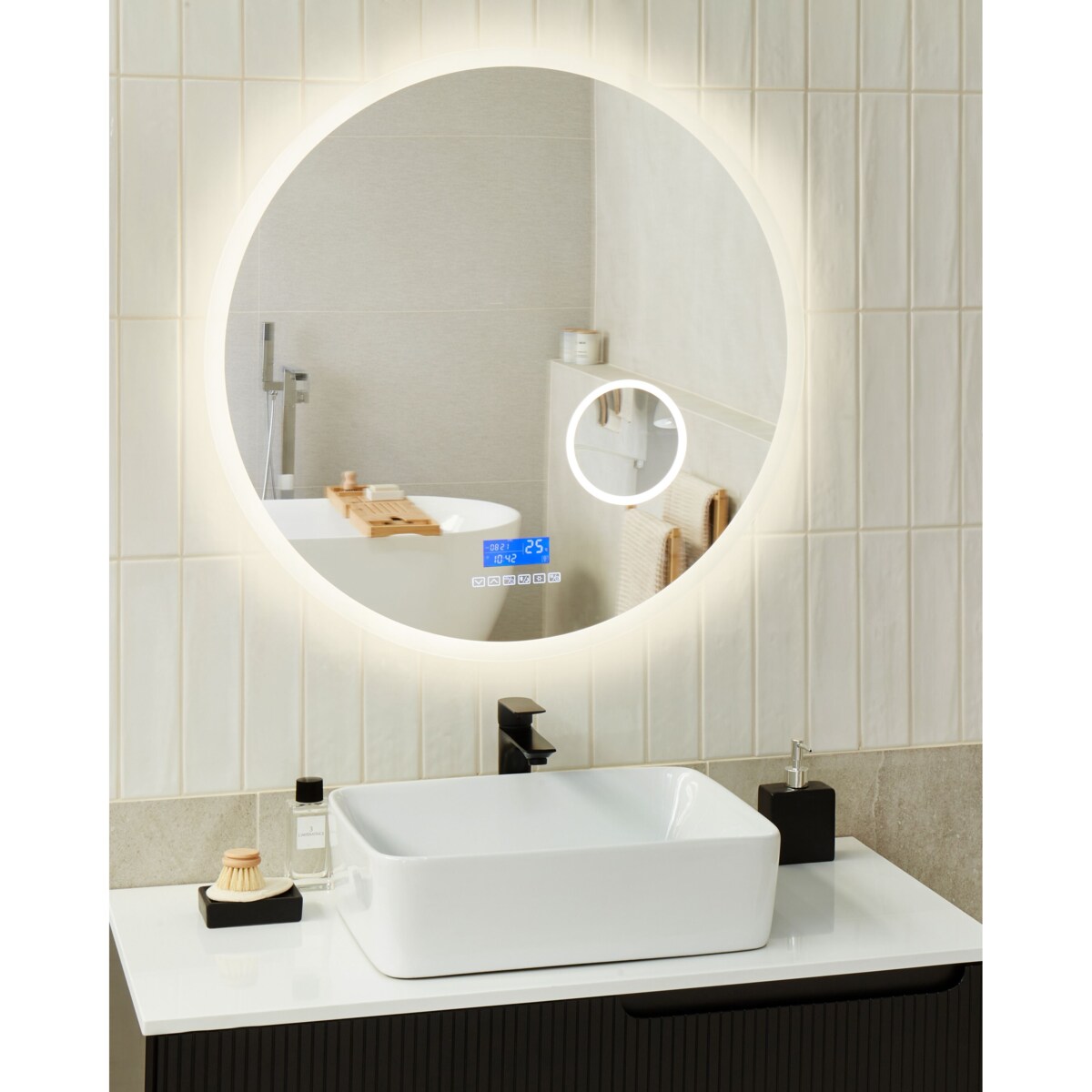 Lustro ścienne LED z głośnikiem Bluetooth 80 cm srebrne FIXIN