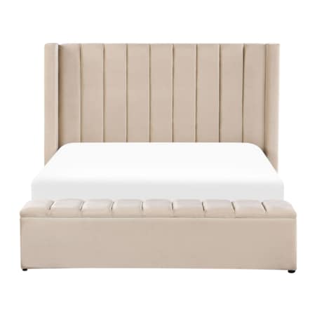 Łóżko wodne welurowe z ławką 160 x 200 cm beżowe NOYERS