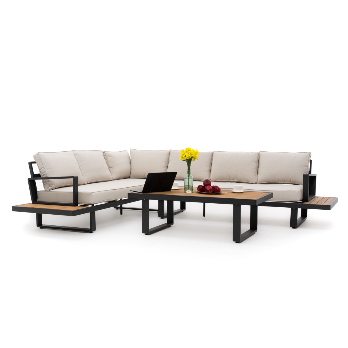 Meble ogrodowe duży narożnik nowoczesny aluminium ATOL grafitowo-beżowy