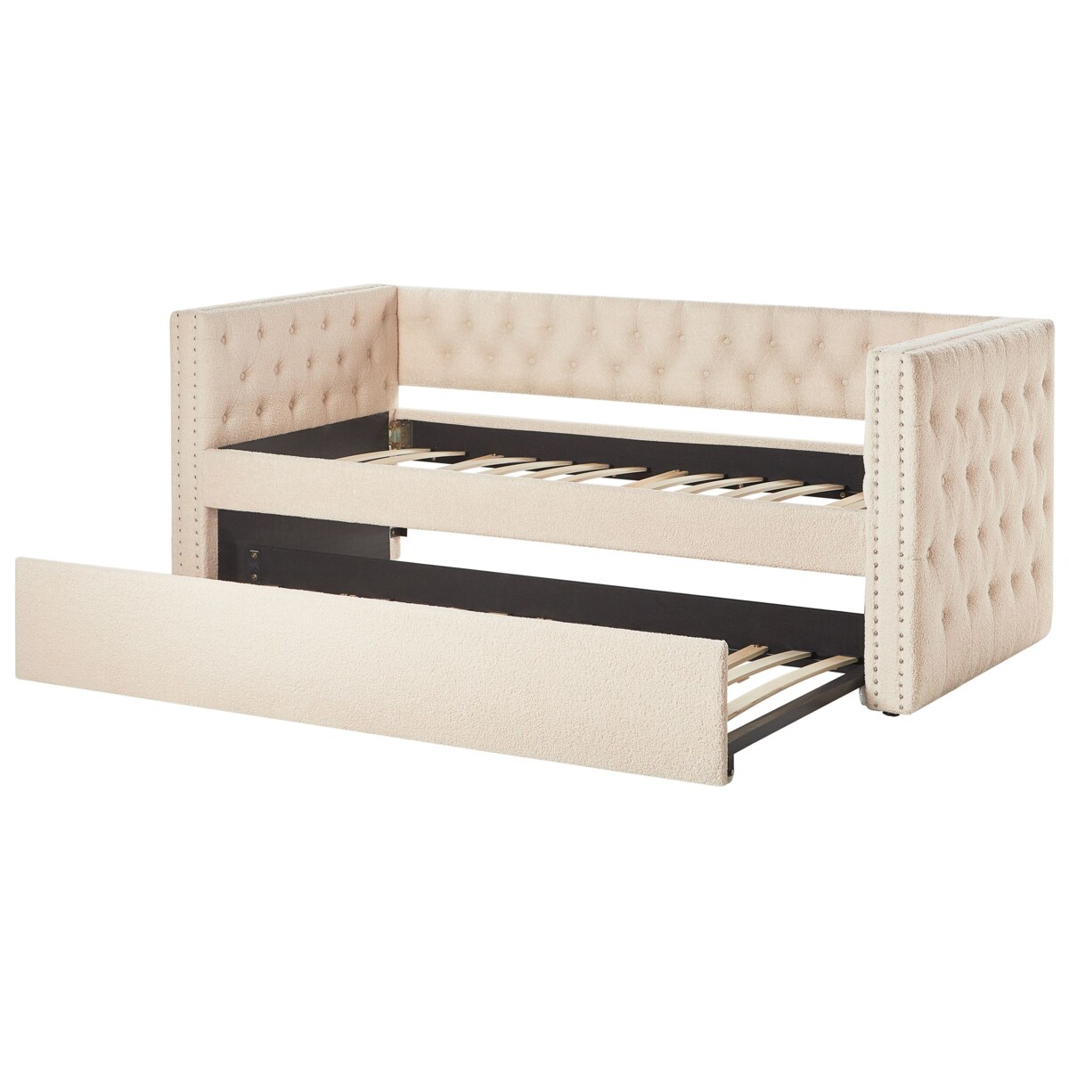 Łóżko wysuwane boucle 90 x 200 cm beżowe GASSIN