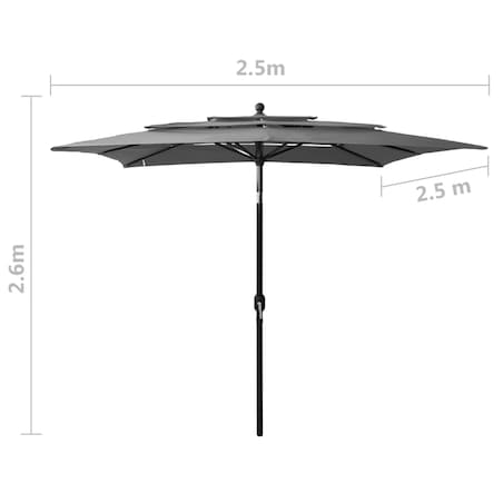 vidaXL 3-poziomowy parasol na aluminiowym słupku, antracyt, 2,5x2,5 m
