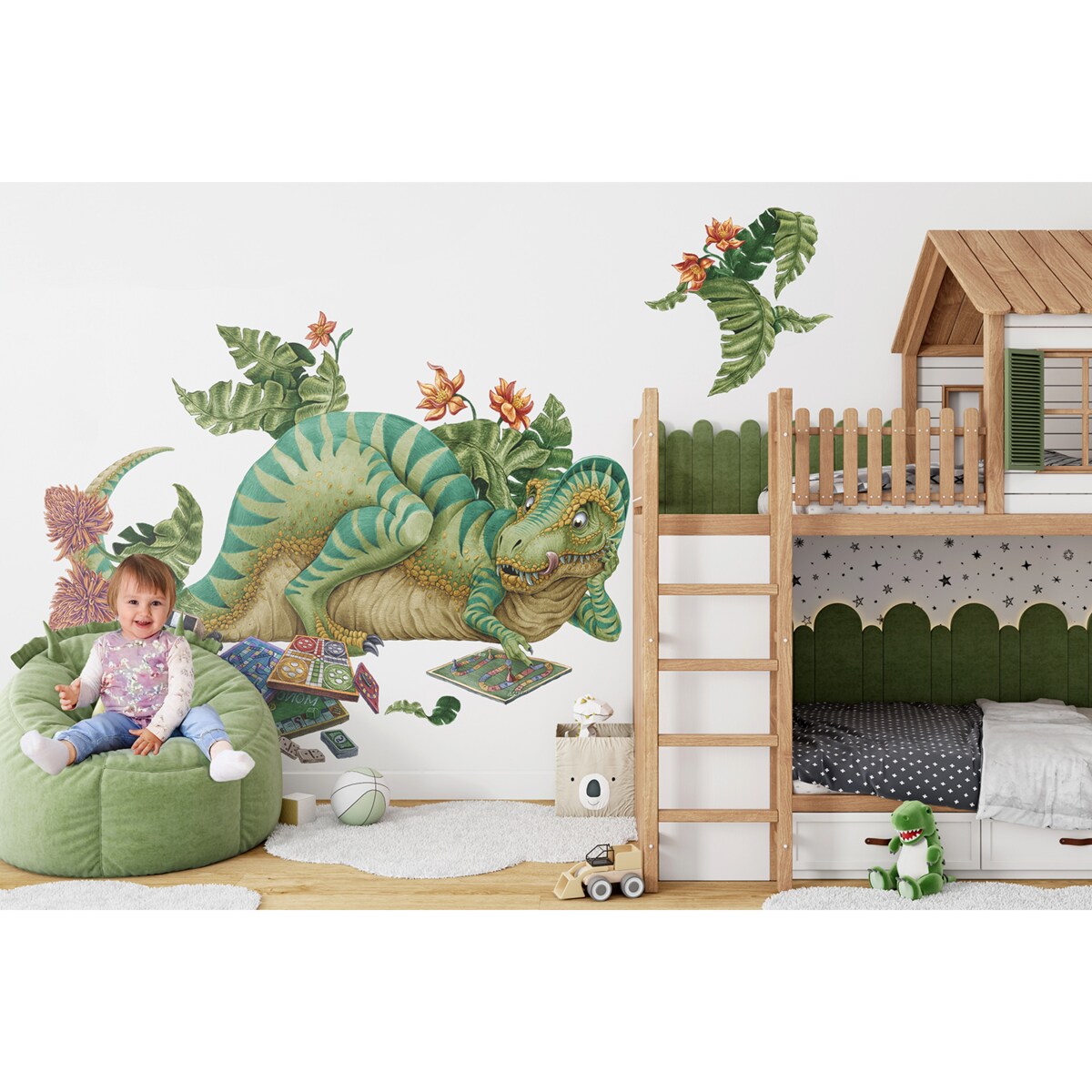 Zestaw naklejek na ścianę, Dinozaur z planszówką, 100cm
