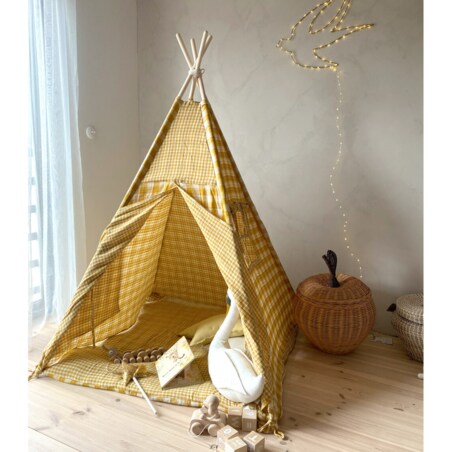 Orcha – tipi, namiot dla dzieci z matą podłogową z dwustronnego muślinu