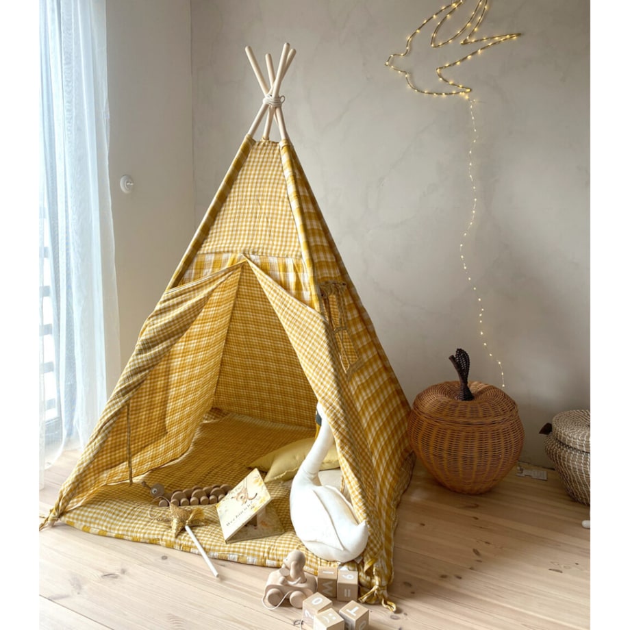 Orcha – tipi, namiot dla dzieci z matą podłogową z dwustronnego muślinu