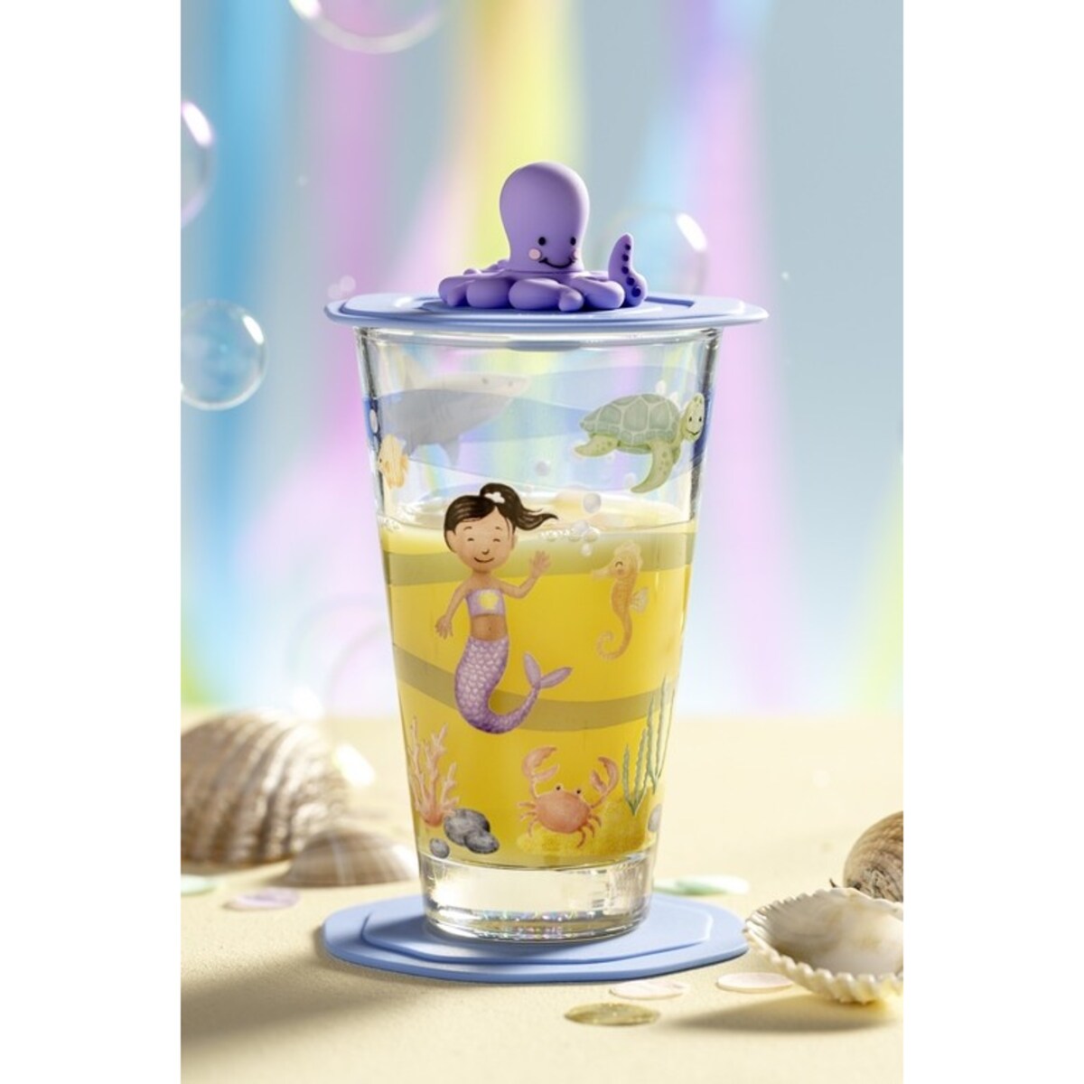 Szklanka z pokrywą i spodkiem 300ml morze BAMBINI AVVENTURA - Leonardo