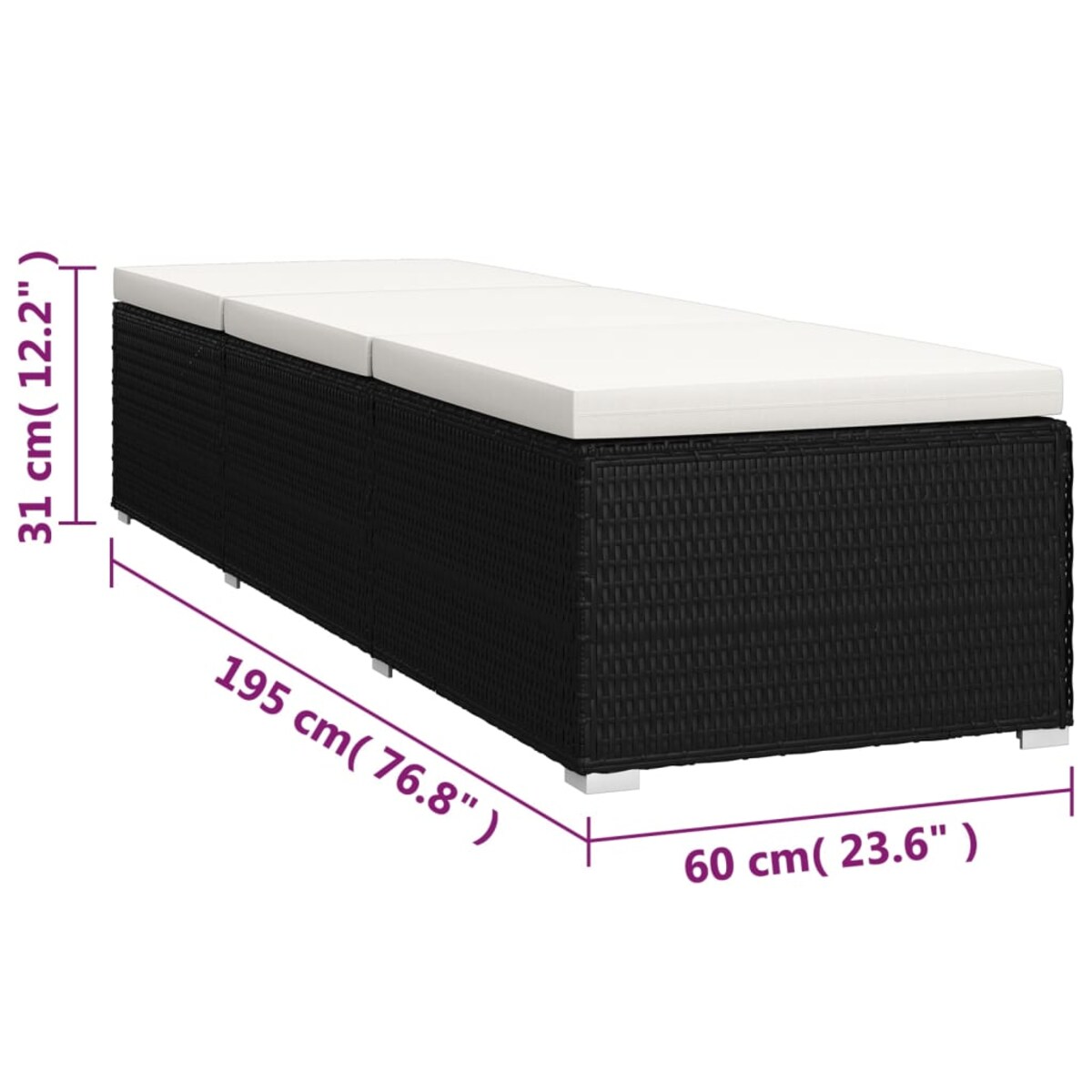 vidaXL Leżak z poduszką i stolikiem, polirattan, kremowy