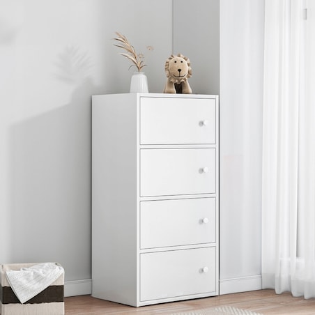 Nowoczesna pojemna komoda szafka duża biała skandynawski loft retro 4 półki