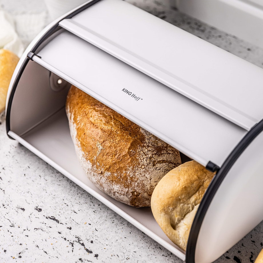 Chlebak stalowy duży 44cm biały matowy pojemnik na chleb pieczywo bułki KINGHOFF