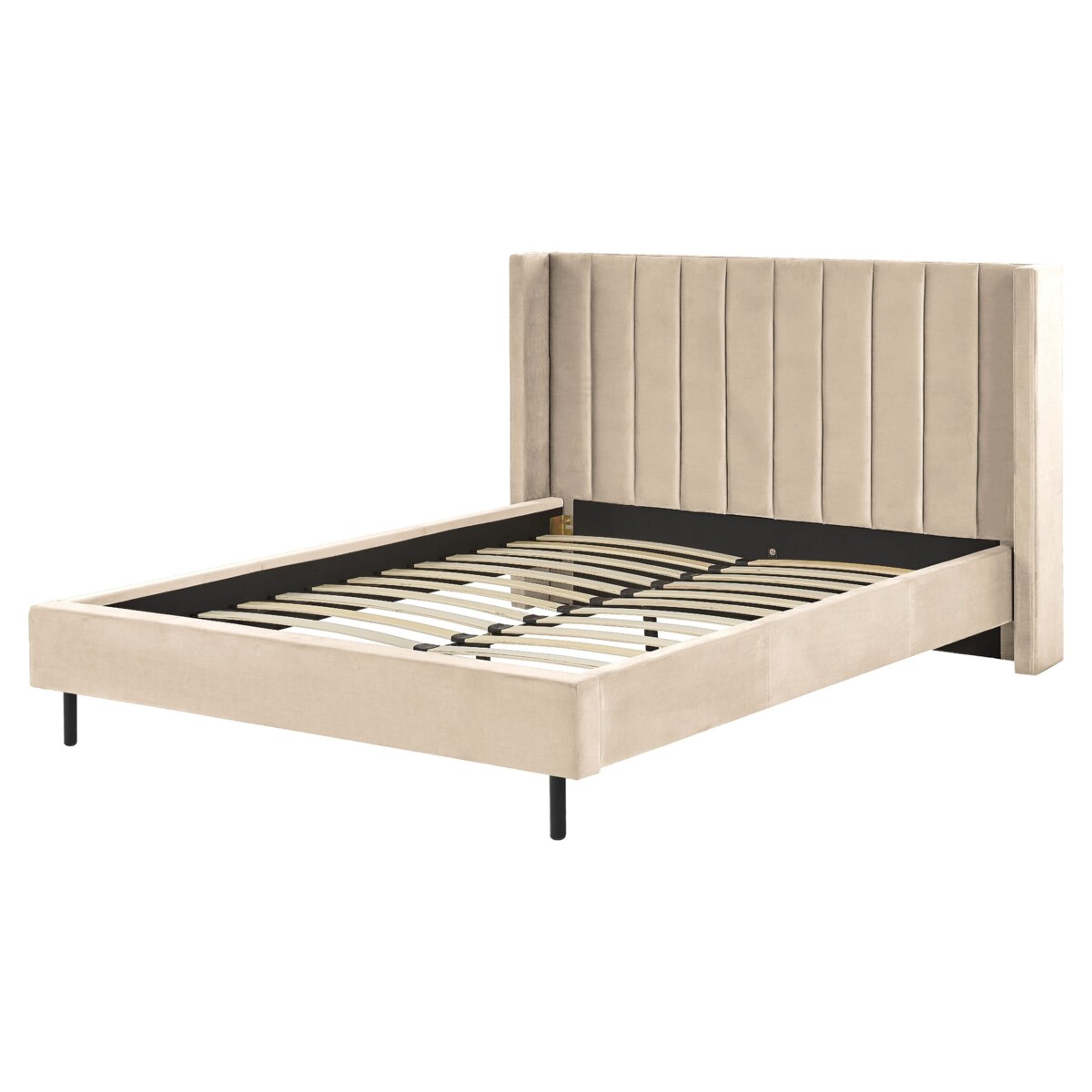 Łóżko welurowe 160 x 200 cm beżowe VILLETTE