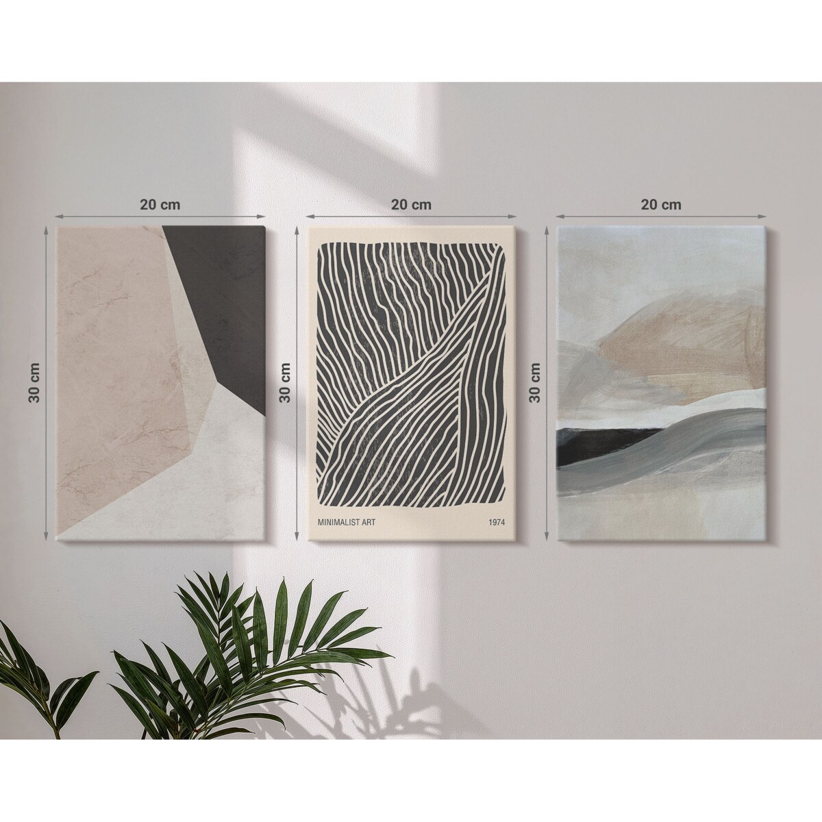 Zestaw 3 małych obrazów na płótnie - Abstrakcyjne wzory beż szarość - beżowy