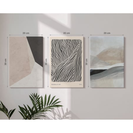 Zestaw 3 małych obrazów na płótnie - Abstrakcyjne wzory beż szarość - beżowy