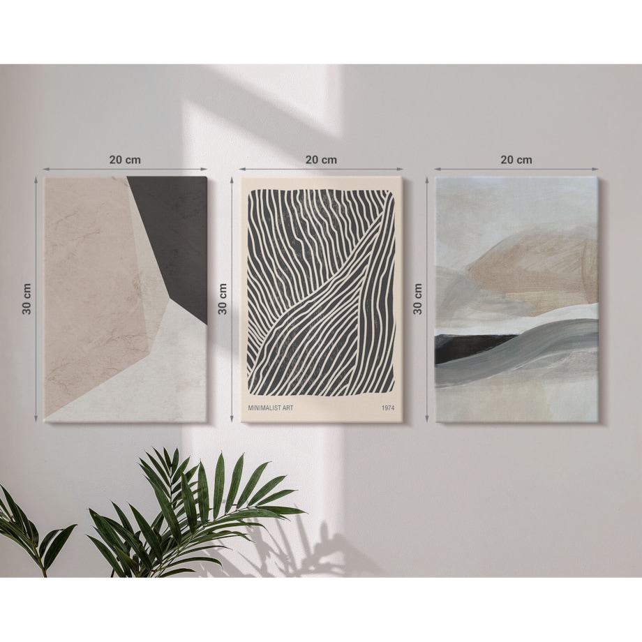 Zestaw 3 małych obrazów na płótnie - Abstrakcyjne wzory beż szarość - beżowy