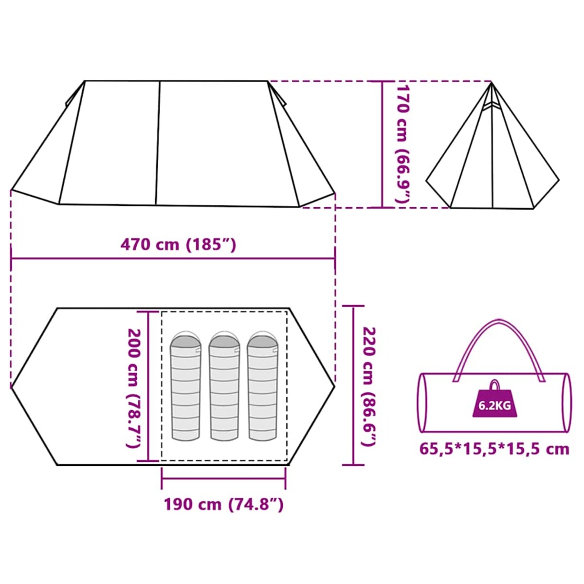 vidaXL Namiot turystyczny, 3-os., niebieski, wodoszczelny